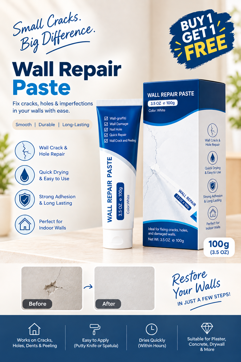 Waterproof Repair Paste for Walls & Tiles (Pack of 2)-