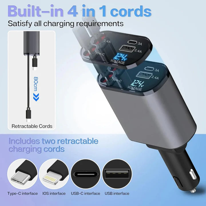 🔥Limited Stock - 4 in 1 Retractable  Car Charger